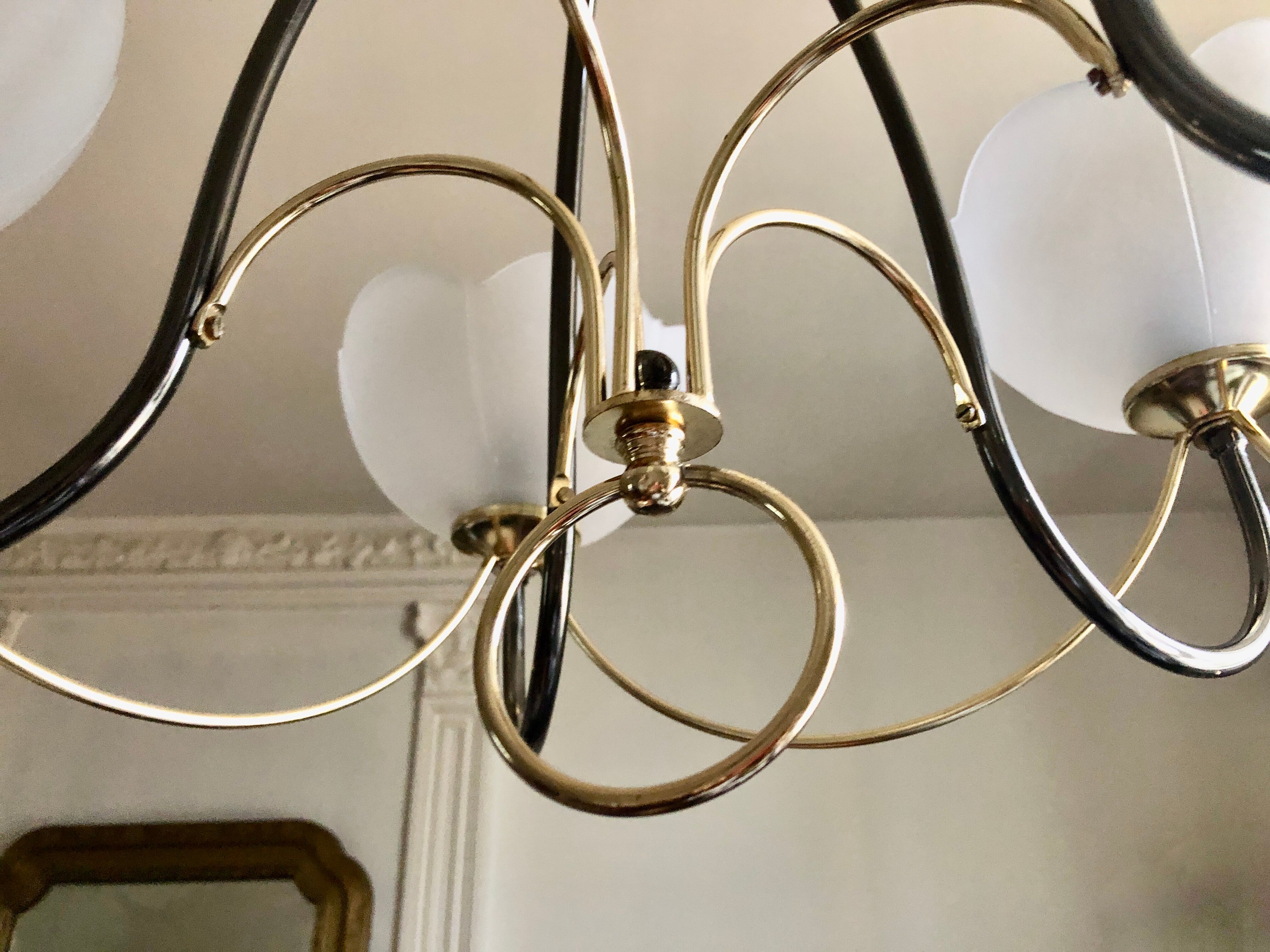 Italian chandelier gray and gold frosted glass flower