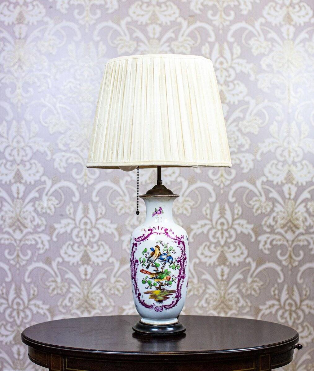 Vintage Electric Table Lamp with Decorative Ceramic Base, 1940s