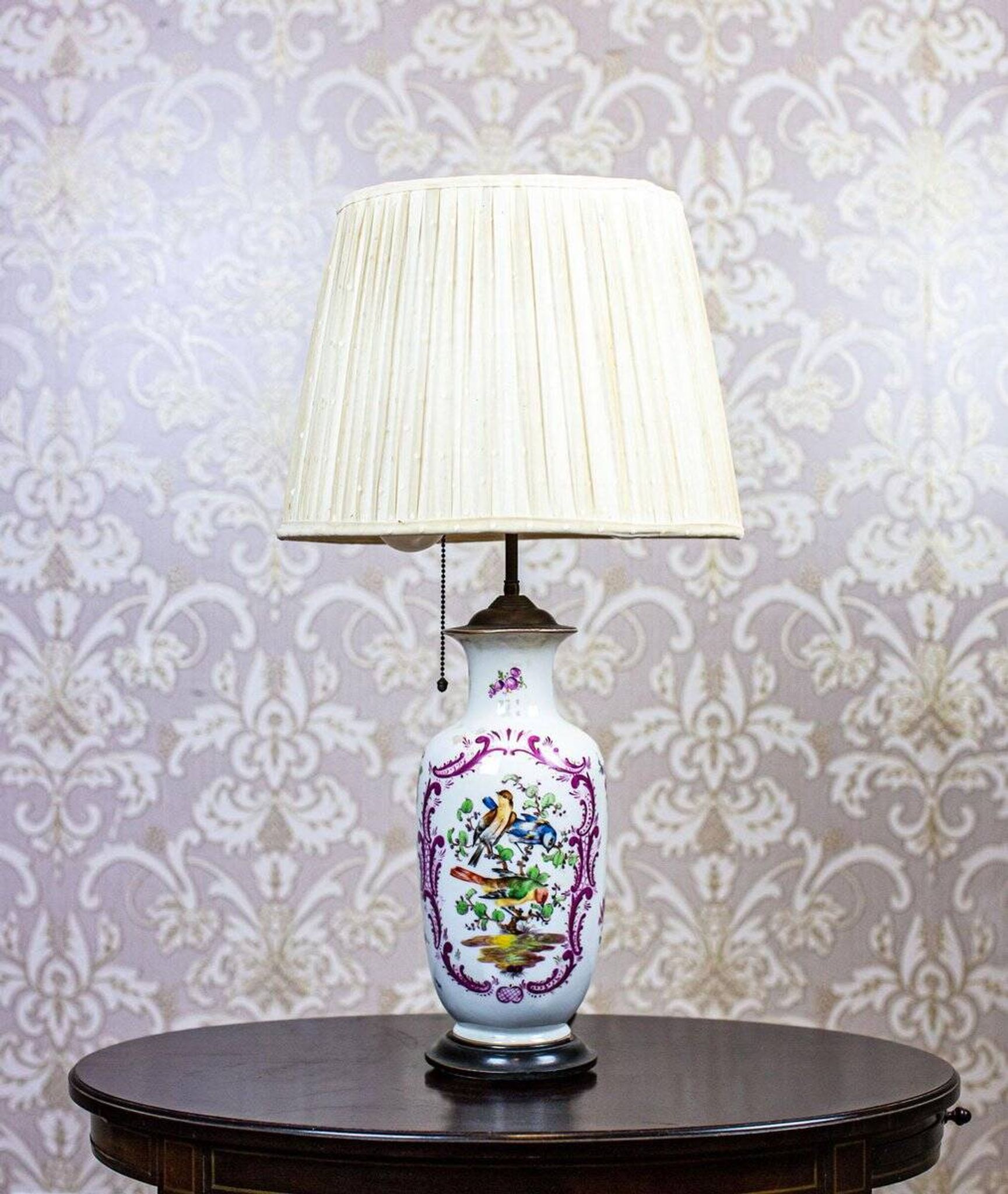 Vintage Electric Table Lamp with Decorative Ceramic Base, 1940s