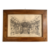 19th century Parisian salon, large original framed drawing