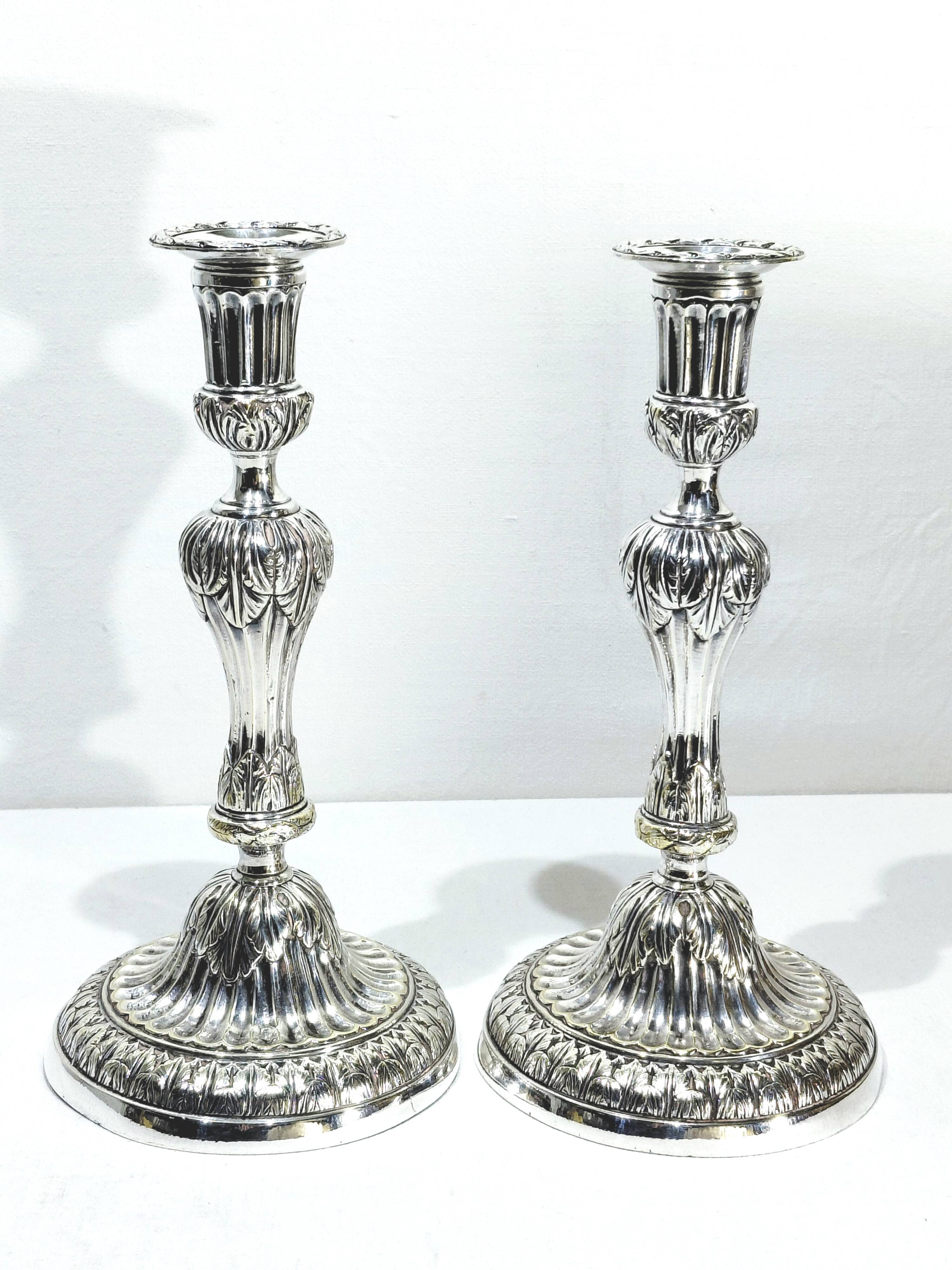 PAIR OF SILVERED BRONZE CANDLESTICKS