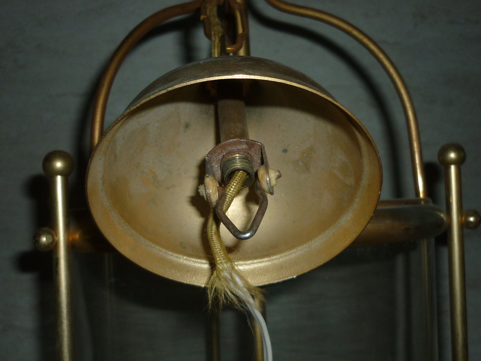 Glass lantern and gilded brass, antique pendant lamp