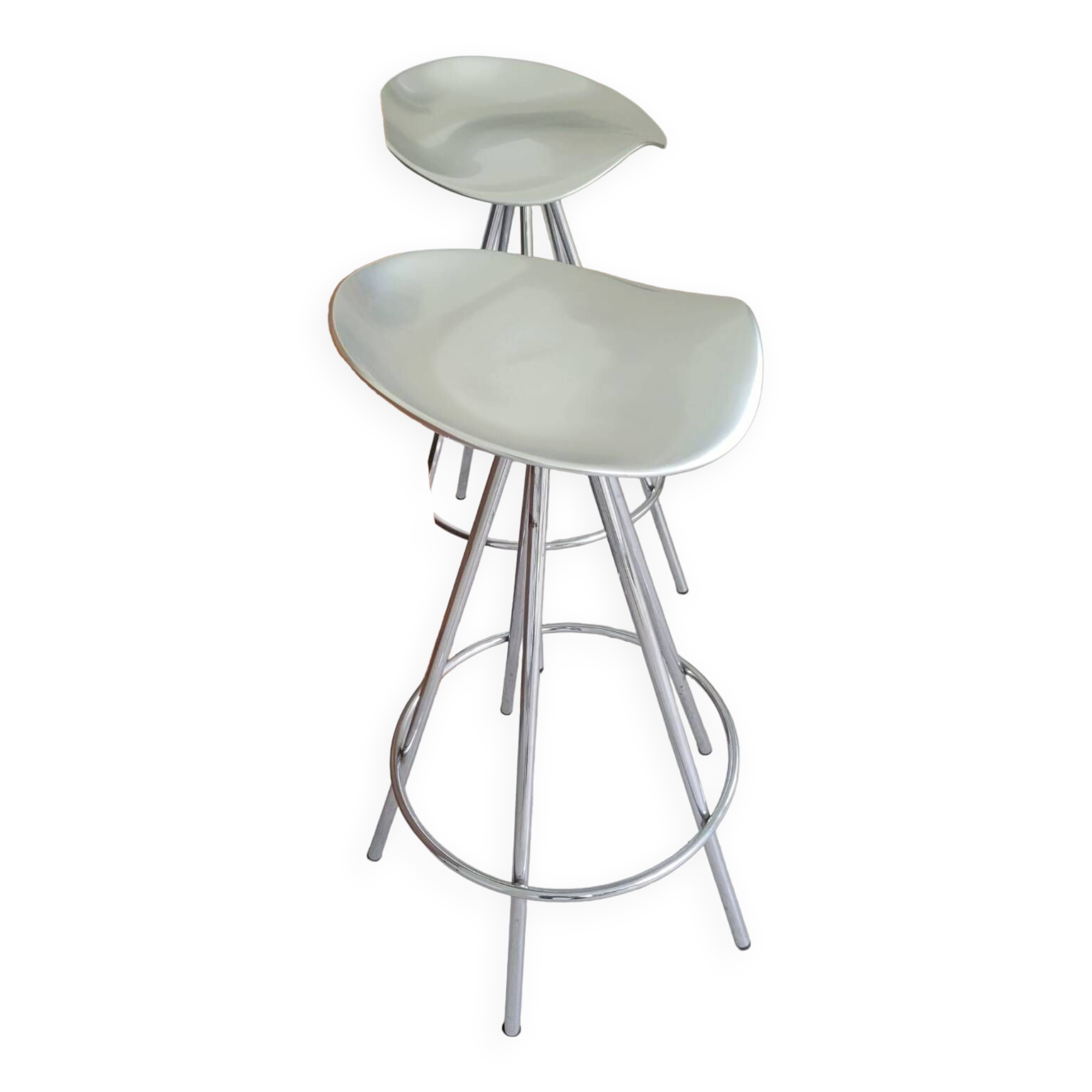 Pair of high bar stools Jamaica stool design by Pepe Cortes for Amat chrome steel and aluminum