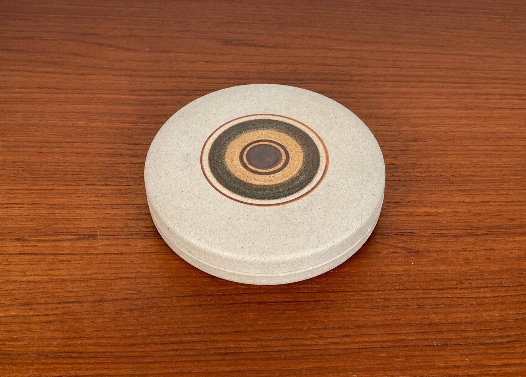 Vintage stoneware bowl with lid by Tove Rappold for Knabstrup, Denmark, 1970s.