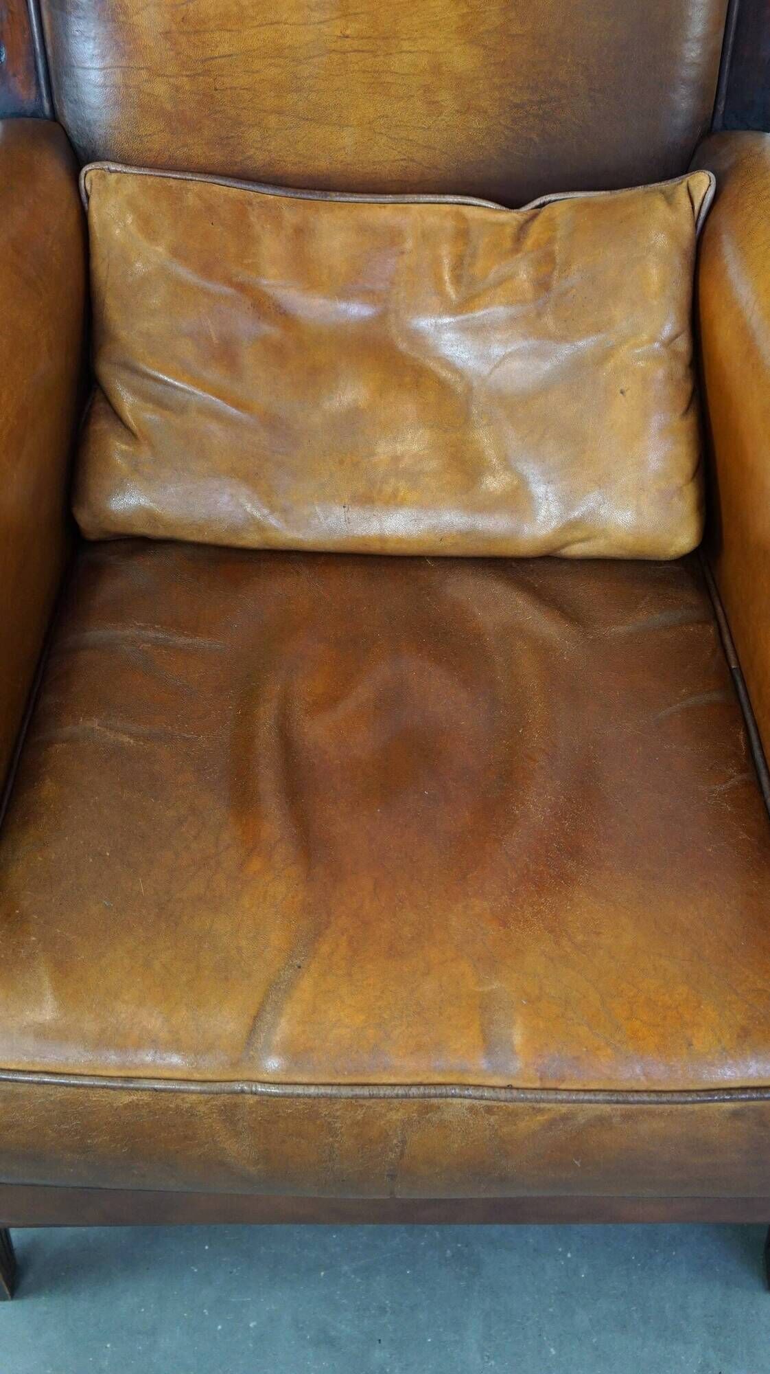 Vintage Art Deco Sheepskin High Back Armchair Set with Wood Finish