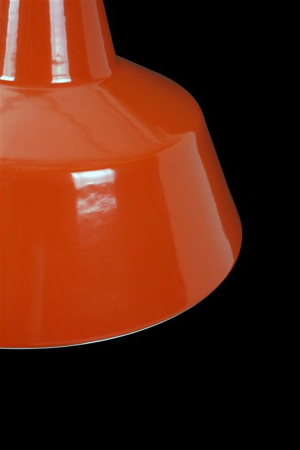 Louis Poulsen / Axel Wedel Madsen “Arbejdspendel” enamel pendant lamp / Danish industrial design / orange