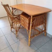 Rattan and bamboo desk with chair - Audoux Minet style from the 1970s.