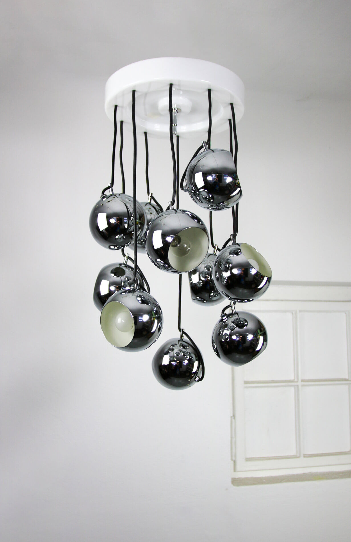 Lustre italien en cascade chromée du milieu du siècle par Guzzini pour Meblo