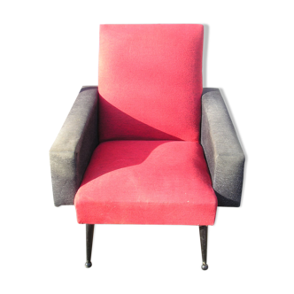 Fauteuil vintage rouge et gris 1960