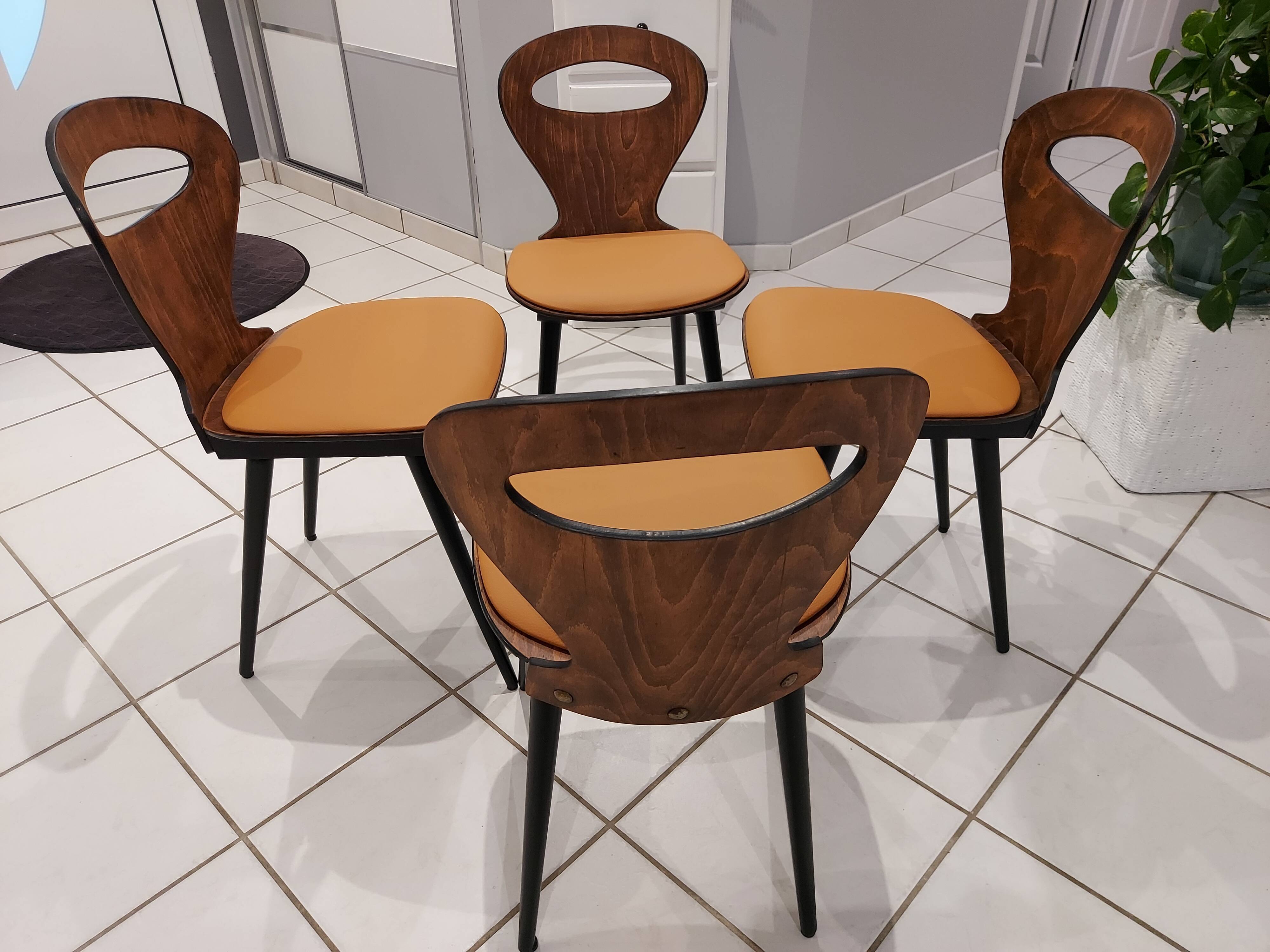 Suite of 4 chairs of Bistrot Baumann model Vintage Ant 1970s