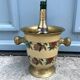 French Brass Cloisonné Style Champagne Bucket with Hand-Painted Fruit