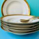 Lot 6 assiettes creuses GDA blanche bord doré années 50
