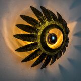Sun wall lamp by ferro arte, metal and gold leaf, Spain, 1960