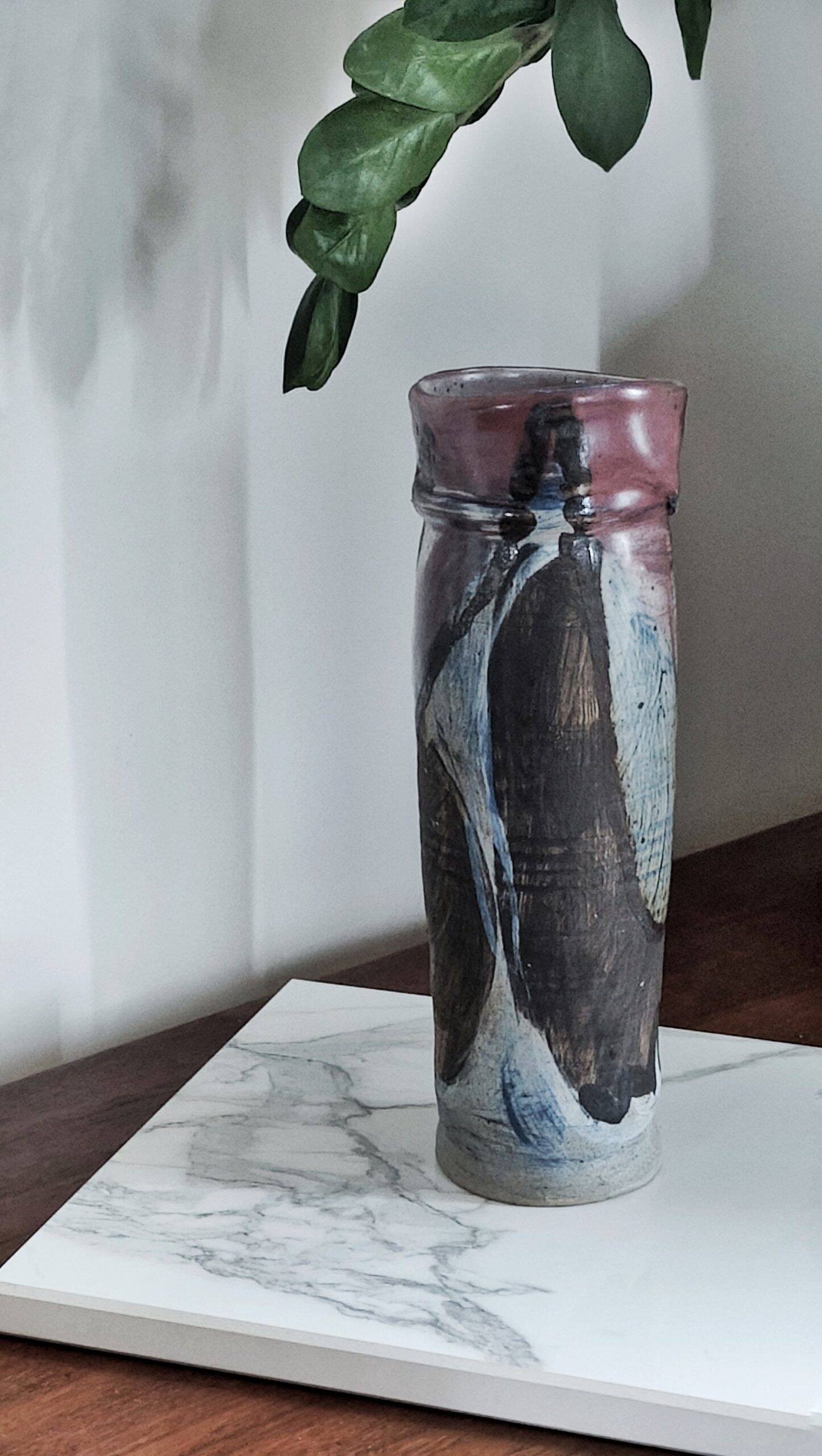 Vintage abstract ceramic roller vase – signed