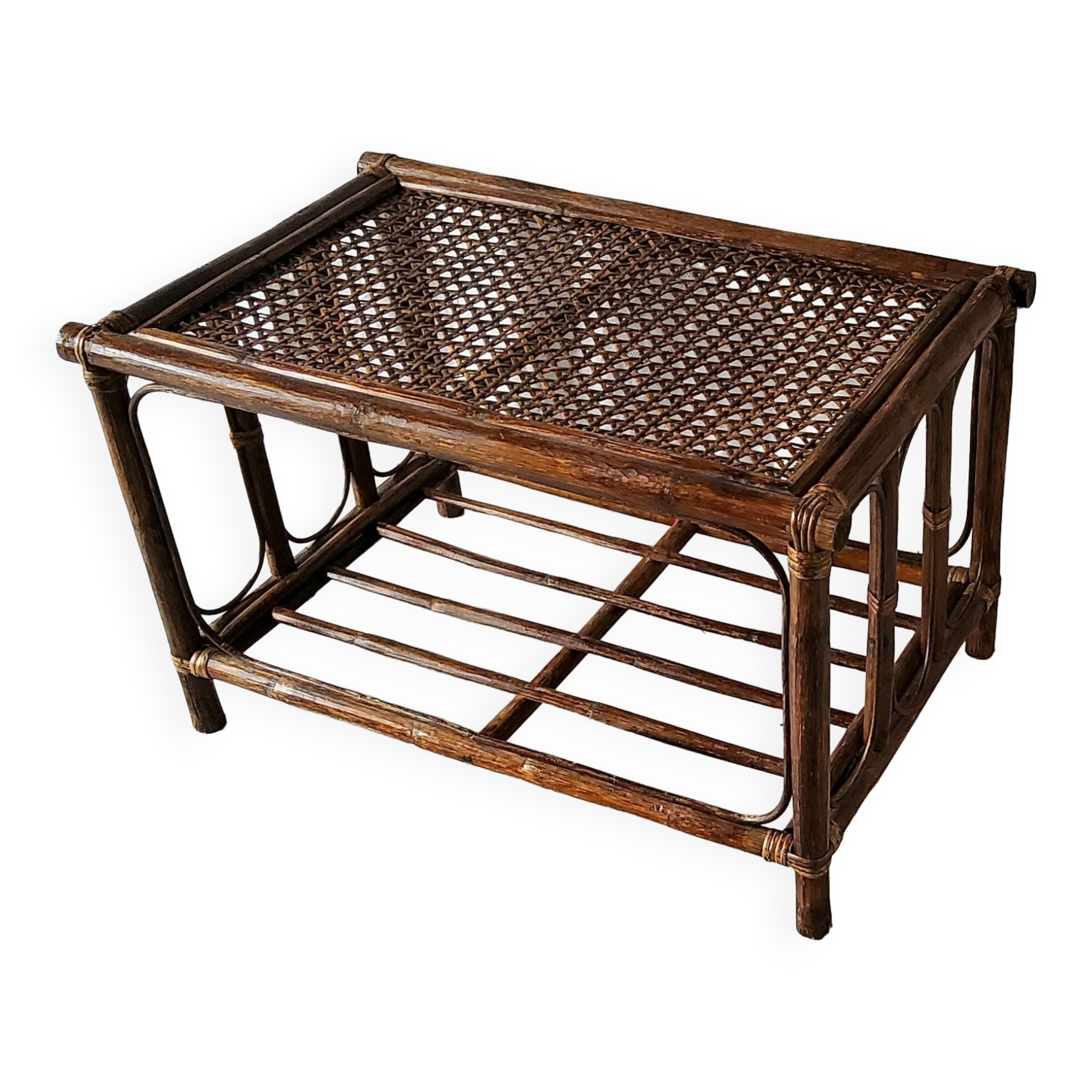 70s rattan coffee table