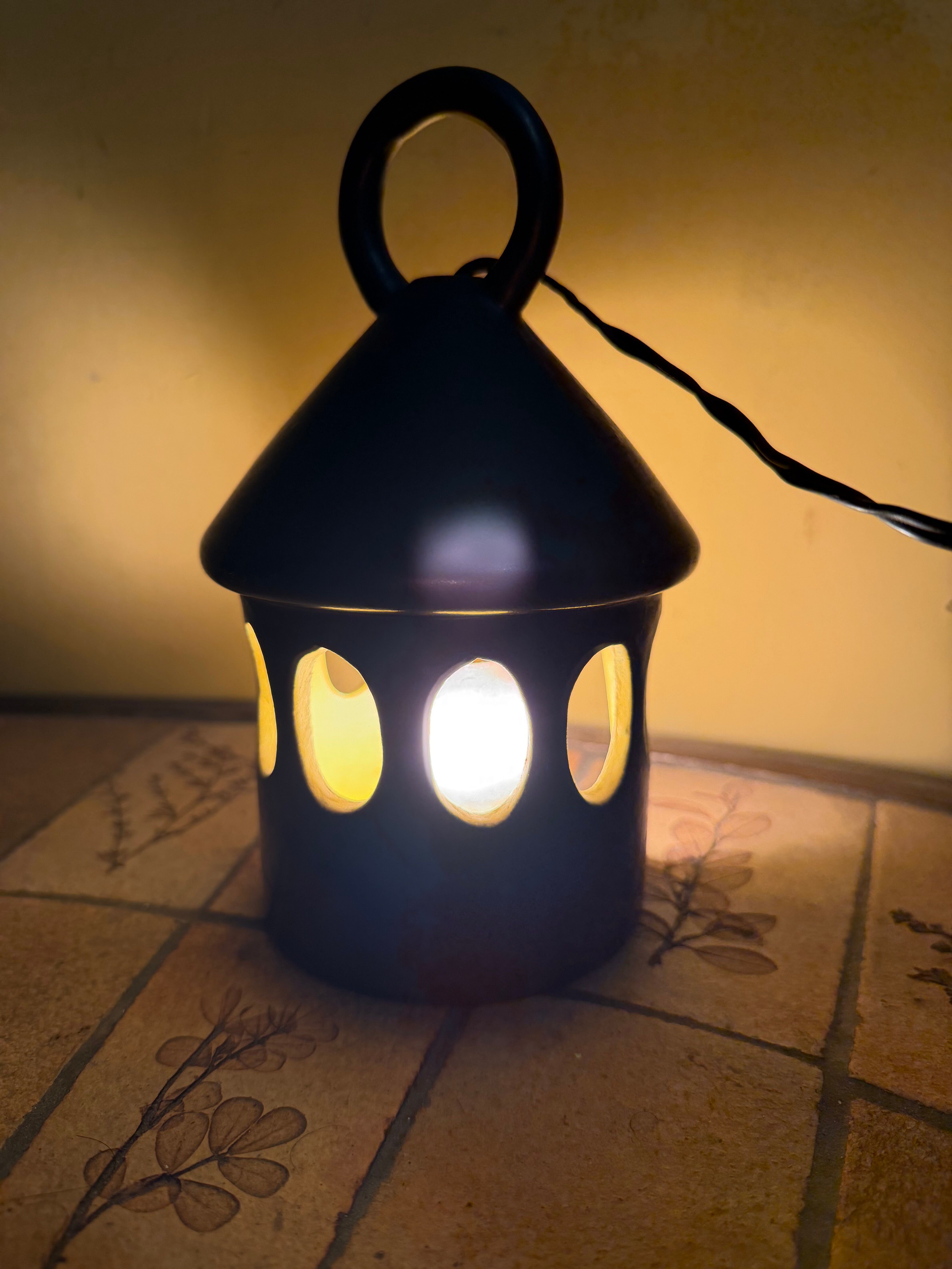 Black and yellow ceramic lantern hut signed by Claude Tabet d'Art.