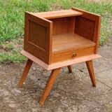 Solid pitch pine bedside table with vintage compass legs