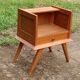Solid pitch pine bedside table with vintage splayed legs.