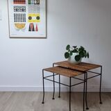 Nesting tables rattan and wrought iron 60s