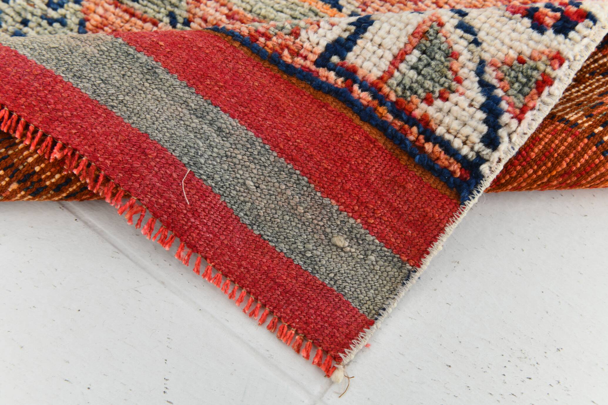 Tapis de couloir vintage à motifs géométriques rouge et orange, 102 x 332 cm