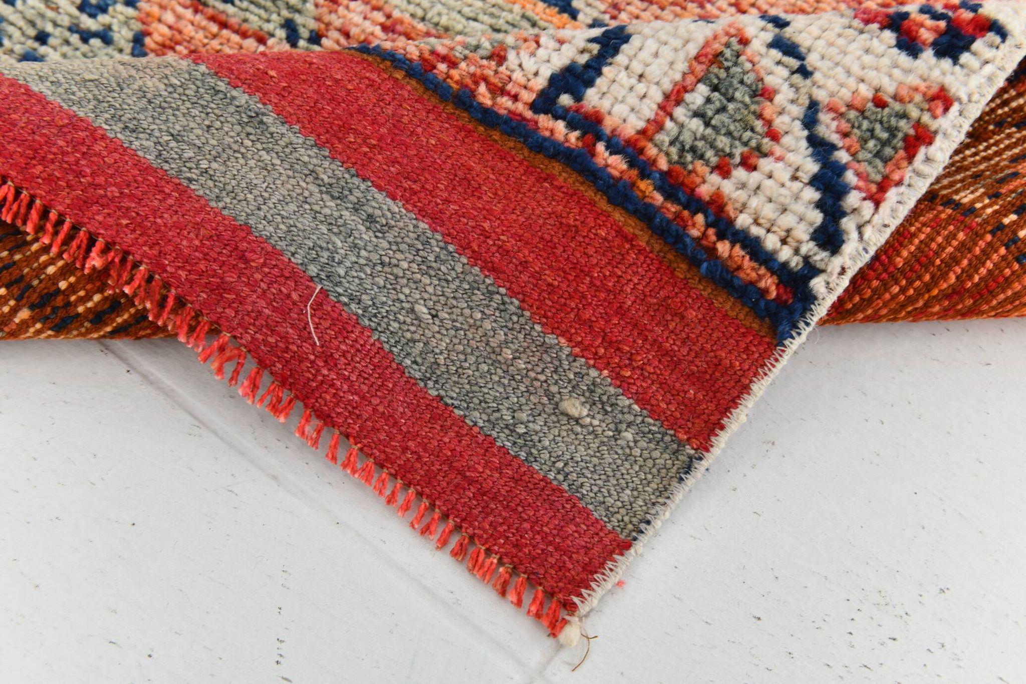 Red & Orange Geometric Pattern Vintage Runner Rug, 102x332Cm