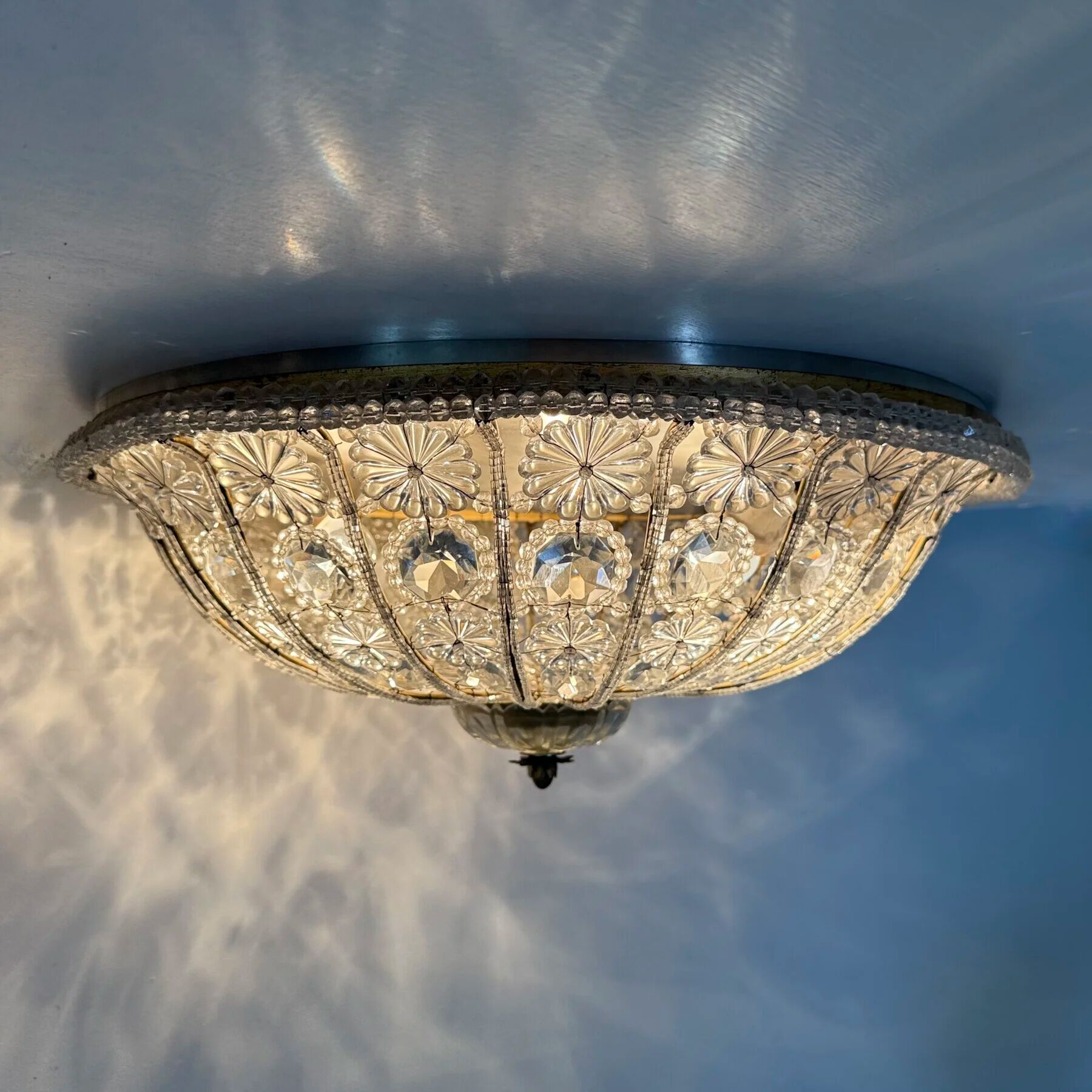 Large crystal Banci Italy ceiling lamp, 1960s