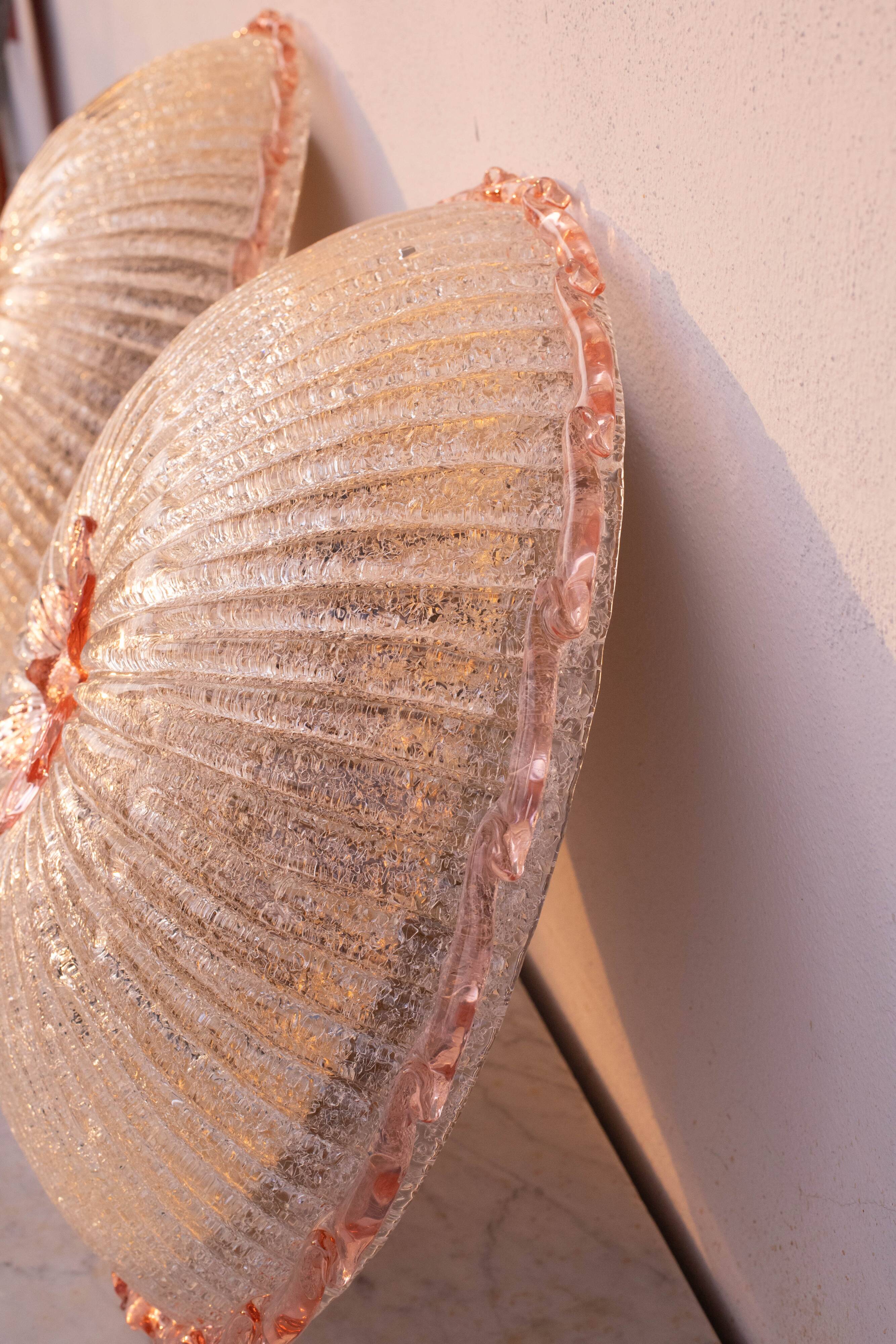 Set of 2 Large Size iItalian Pink and Murano Glass Ceiling Flower