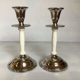 Pair of silver metal candlesticks