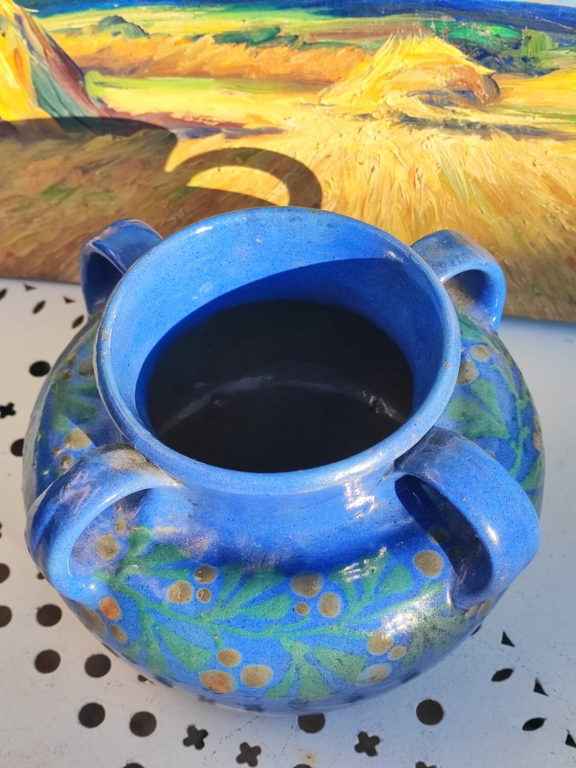 large vase with 4 handles Soufflenheim signed Elchinger