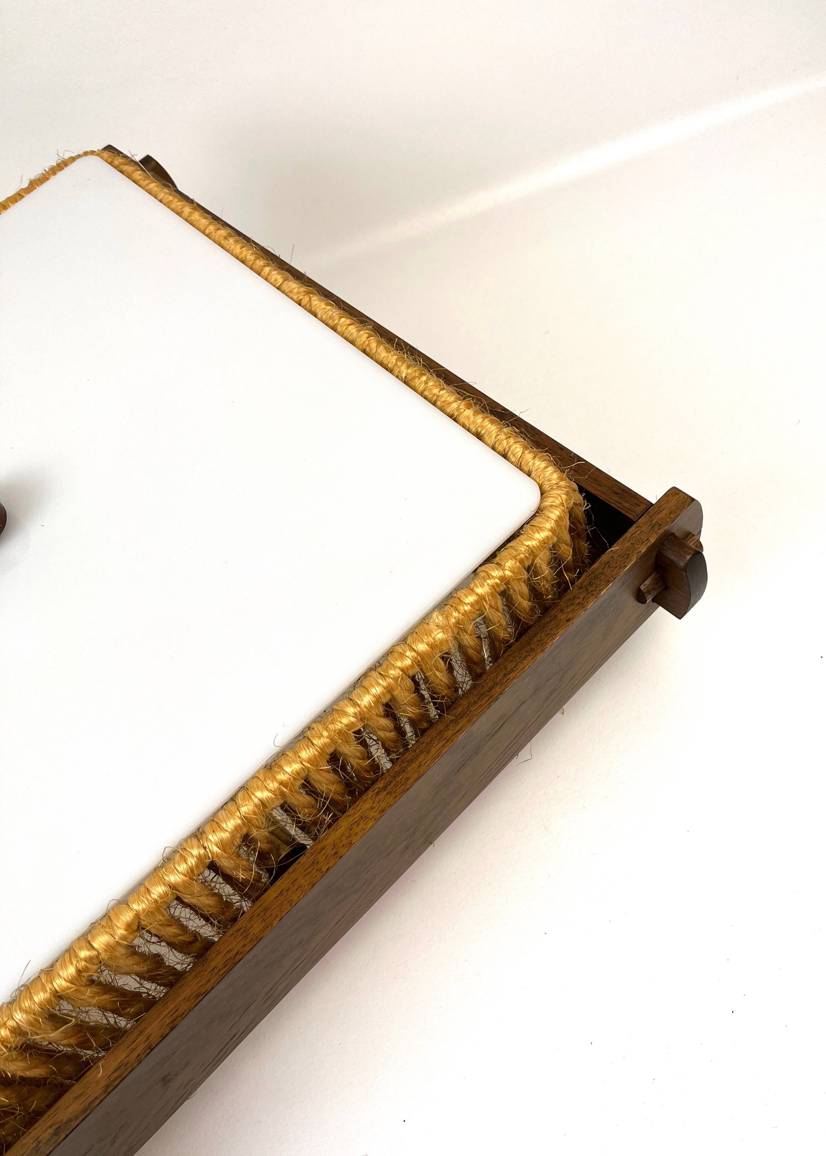 Rare lampe de plafond originale Temde Mid Century Danish Modern en chêne et sisal