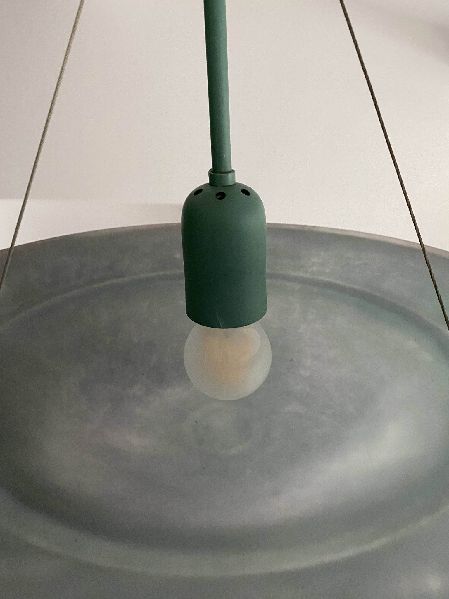 Large vintage lustra suspension light fixture large translucent green basin - SCE made in France