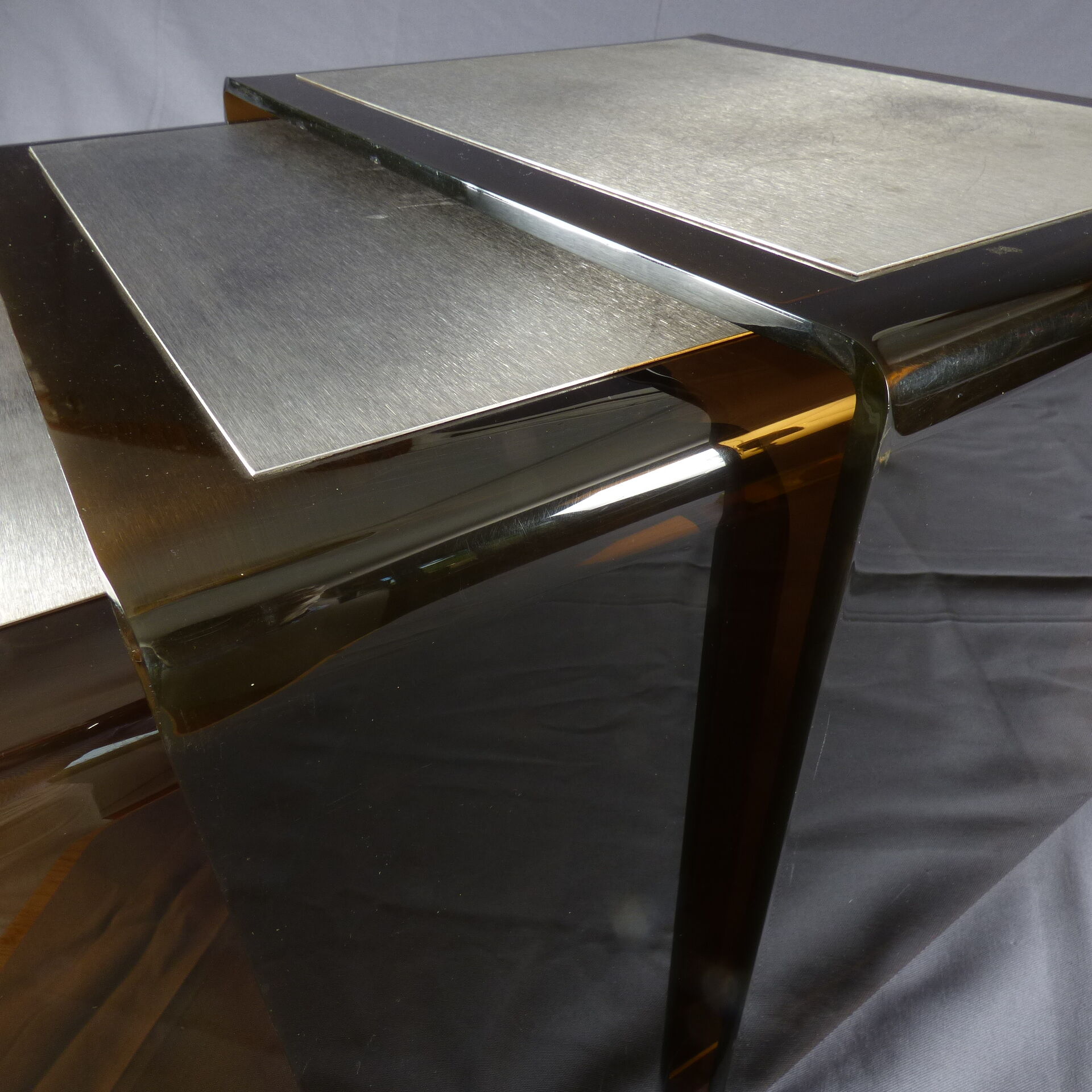 Plexiglas and brushed steel tables 1970