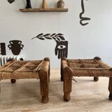 Stool in carved wood and rope from the 70s