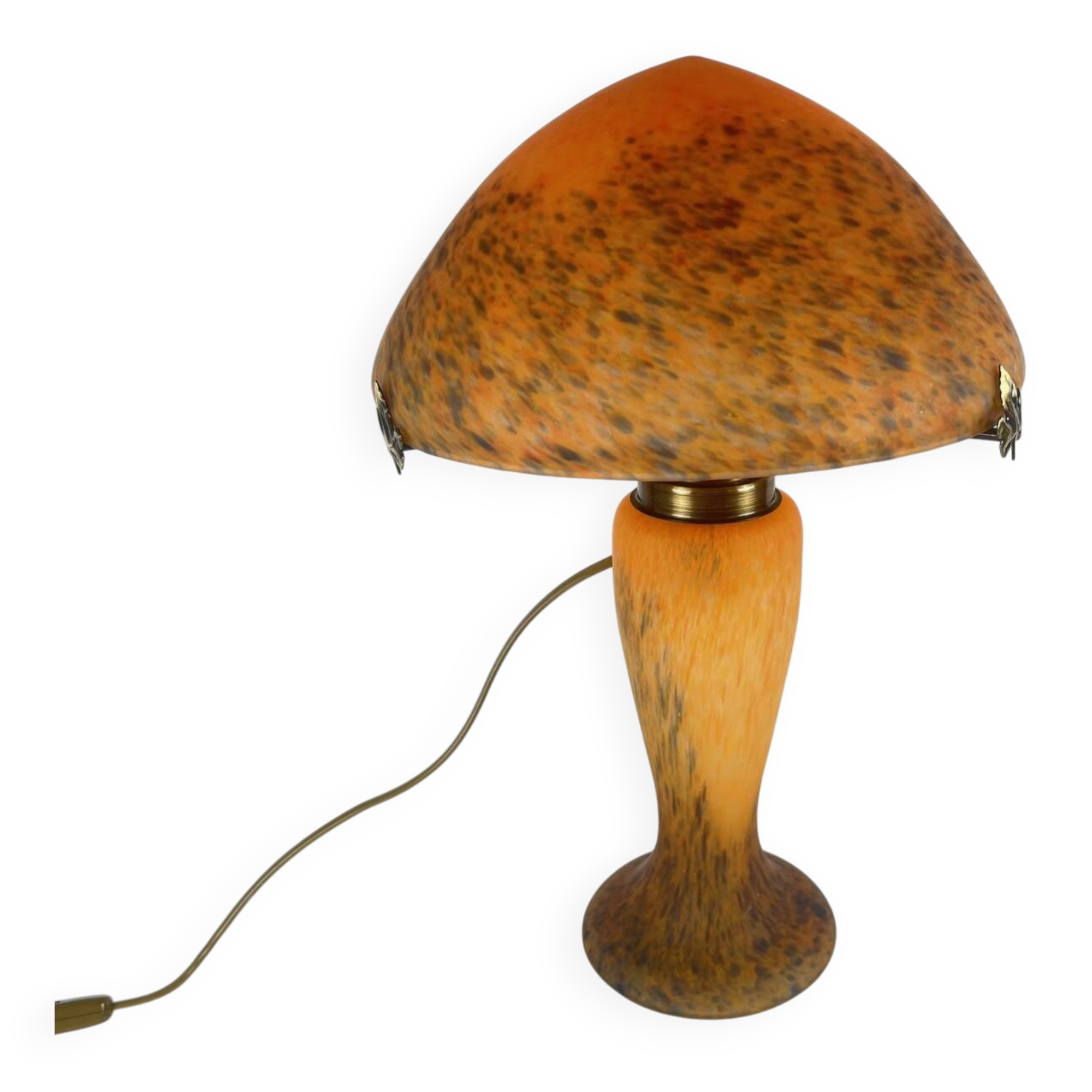 Orange speckled glass mushroom lamp, Massive, Belgium 1970.