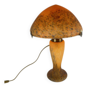 Orange speckled glass mushroom lamp, Massive, Belgium 1970.