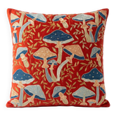 Silk Embroidered Mushroom Pattern Cushion Cover. Red Suzani Throw Pillow Case. Traditional Accent Pillow