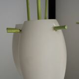 Midcentury 9-Arm Brass Chandelier with  Lacquer & Opaline Glass. Italy 1950