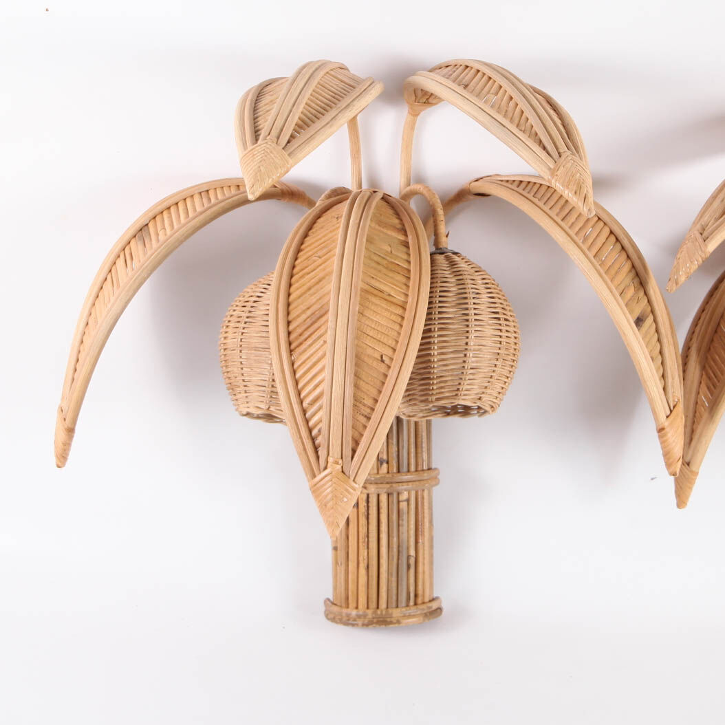 Pair of coconut / palm sconces in natural rattan