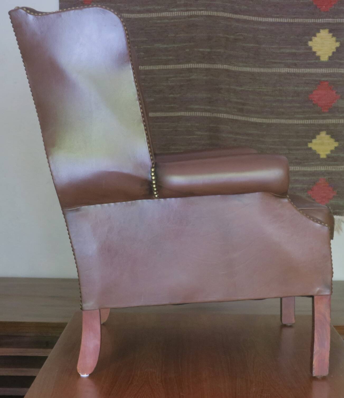 Vintage wingback lounge chair in brown leather, 1970s