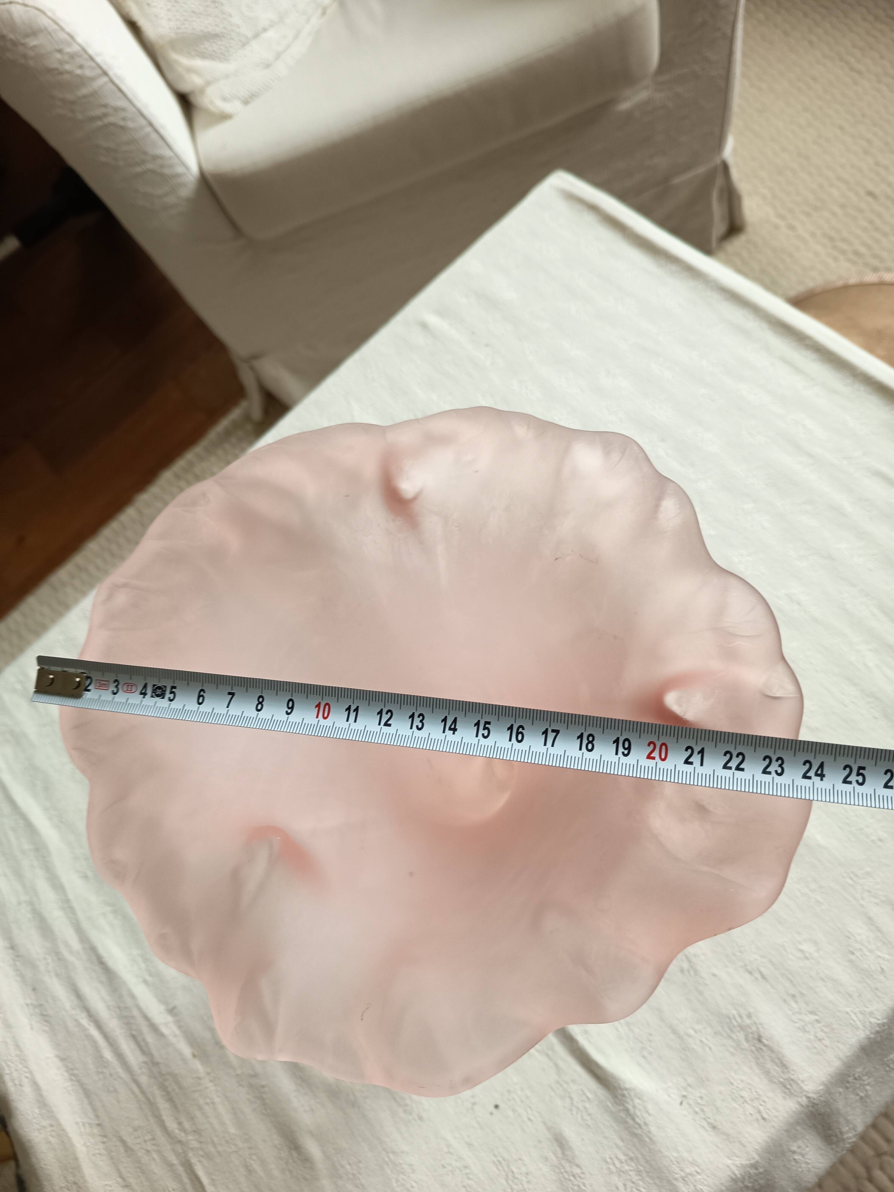 Large satin glass cornucopia vase "pâte de verre" frosted pink - Art style