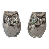 Silver-plated metal owl salt and pepper shakers