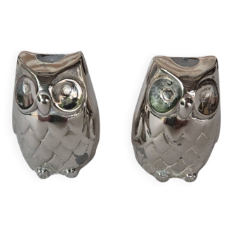 Salière poivrière chouette métal argenté