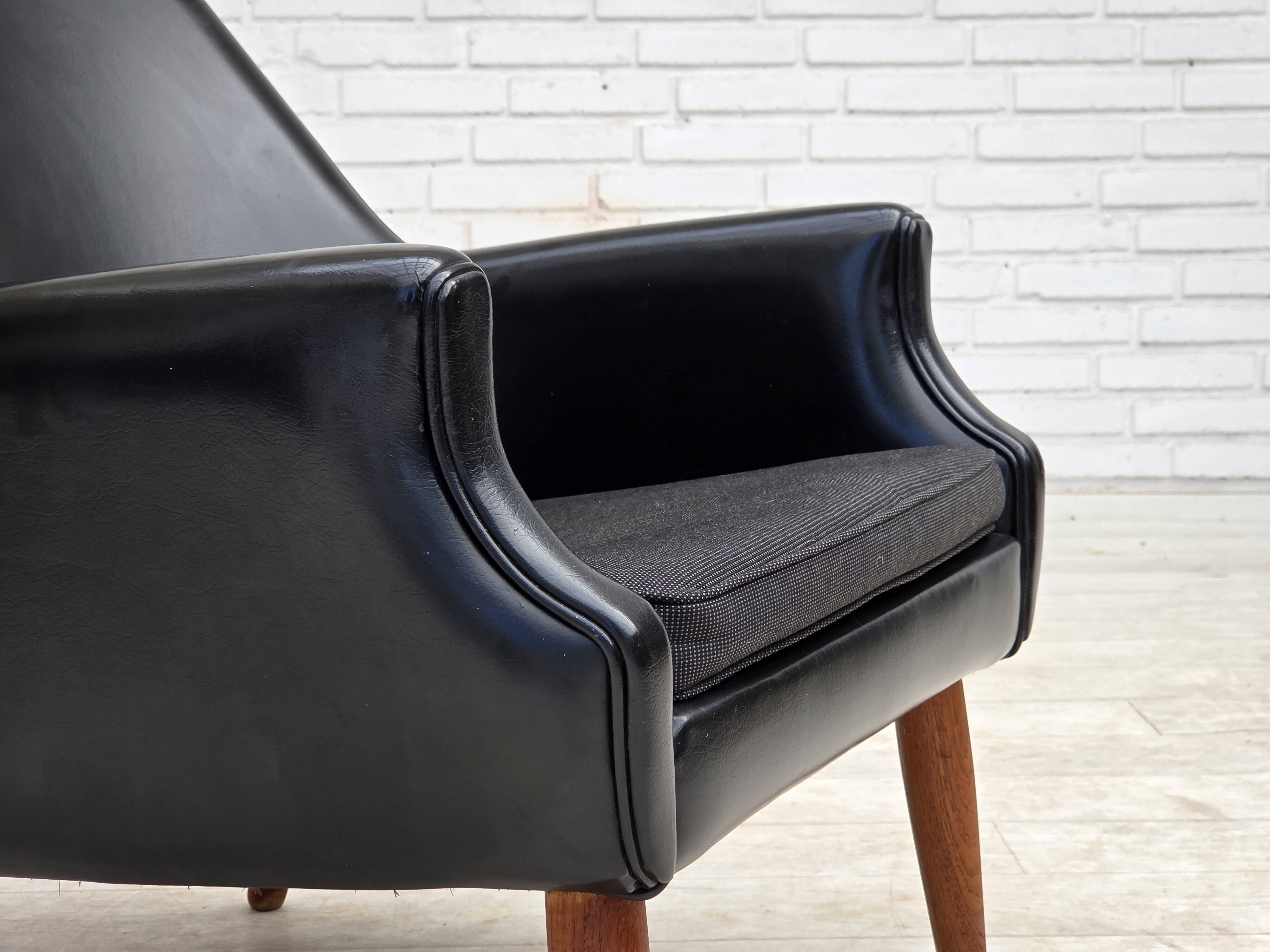 1970s, Danish armchair, artificial leather, teak wood legs.