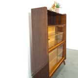 Donker vintage fineer design vitrinekast Jirak, boekenkast