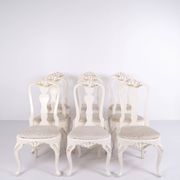 Set of six dining chairs - Neo Rococo style - white painted with decorative details - 1920s