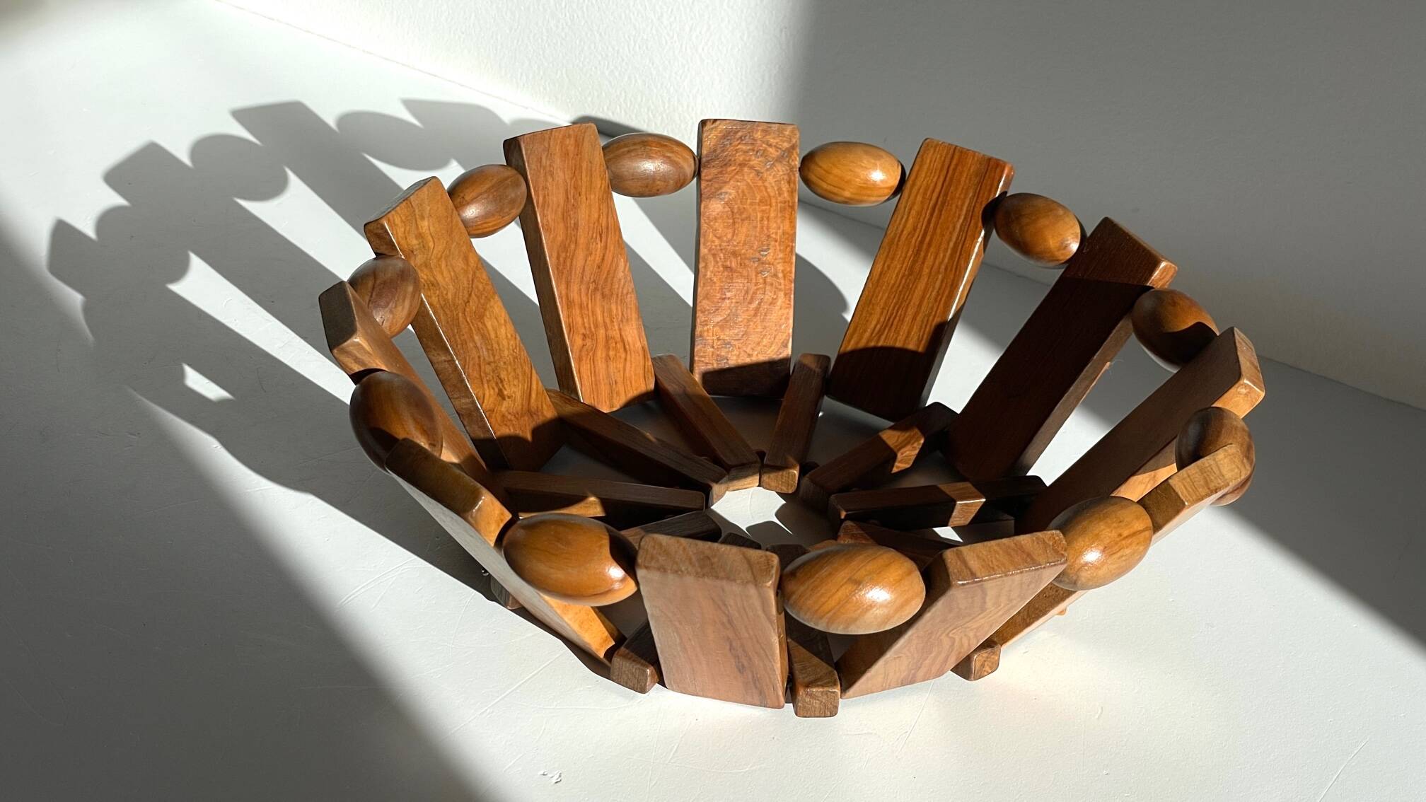 Vintage turned wooden table basket