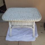 Vintage white rattan coffee table.