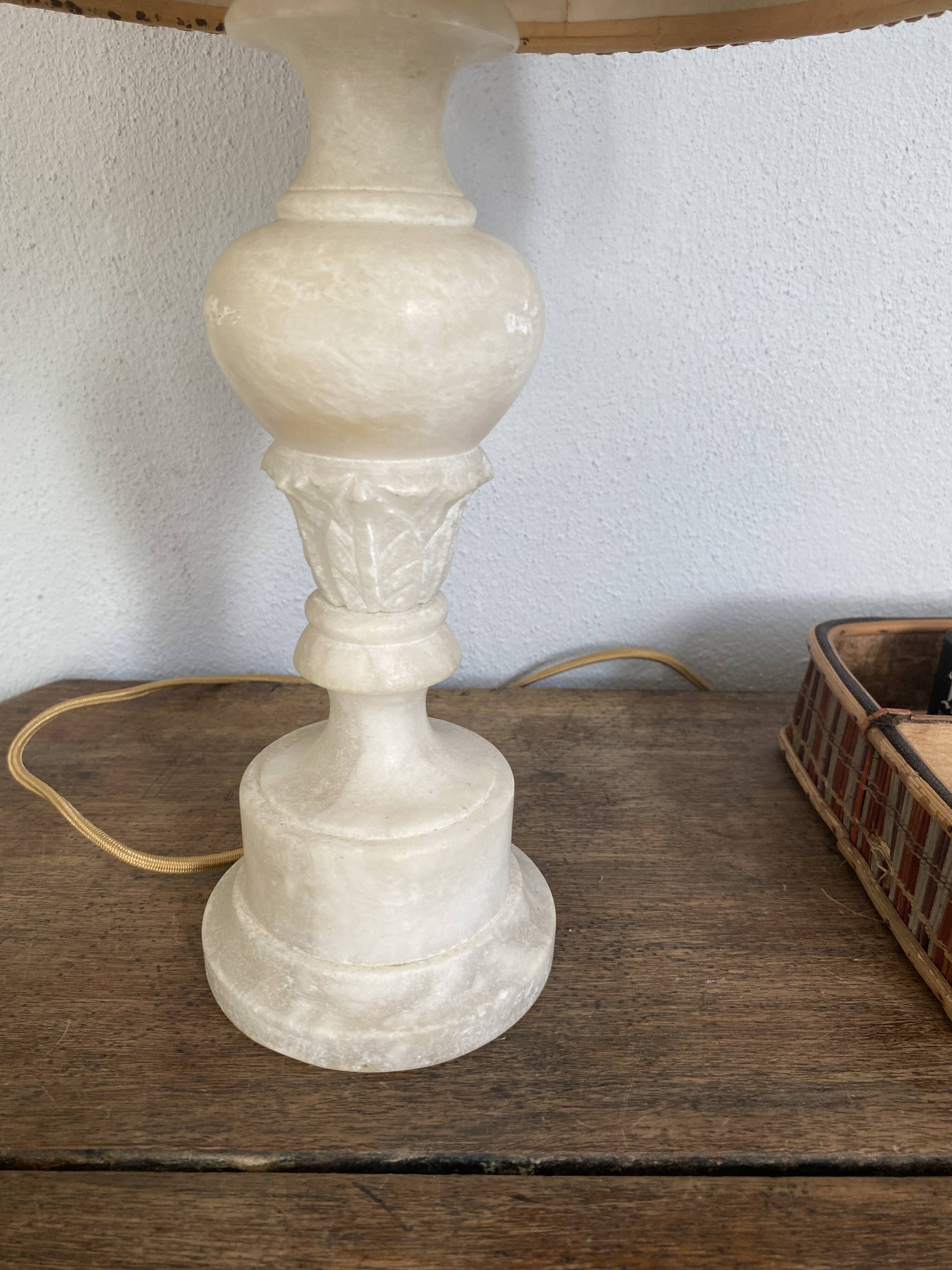 Alabaster lamp, 2m fabric cable, braided jute lampshade