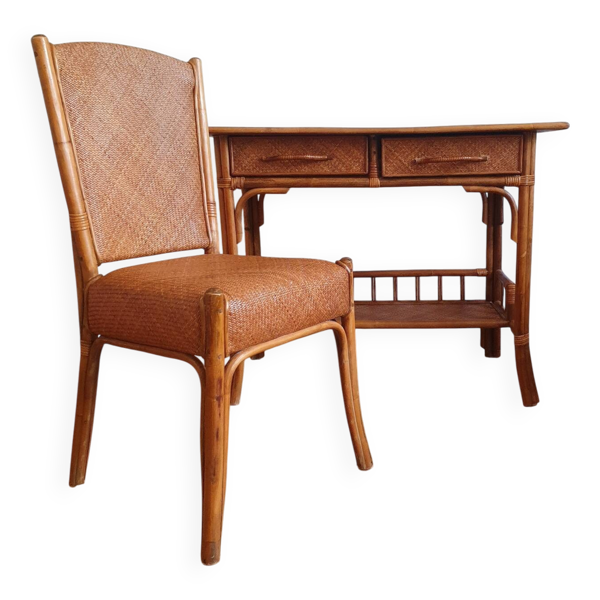 Bureau en rotin vintage
