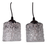 Pair of holophane glass pendants